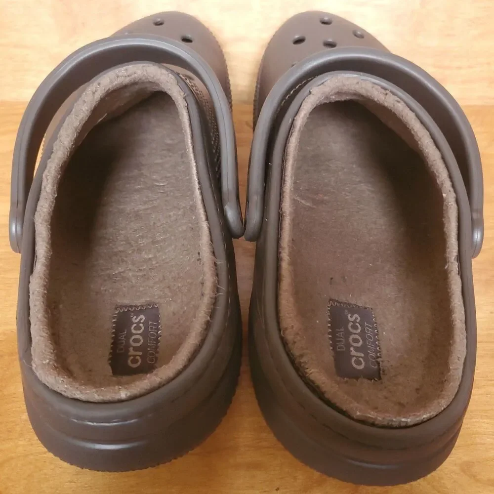 Crocs Classic Lined Clogs Mens 12 Brown Sandals Faux Fur Comfort Slip On Shoes